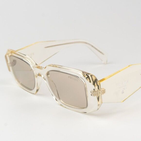 NEW Prada PR17WS 19X30N Transparent Champagne Mirror Rectangle Sunglasses - Picture 7 of 11